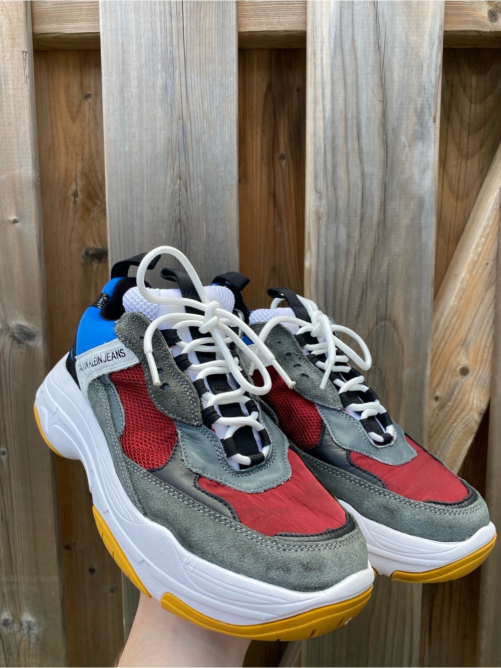 Calvin Klein Jeans Women's Platform Sneakers in Red, Gray, Blue & Yellow